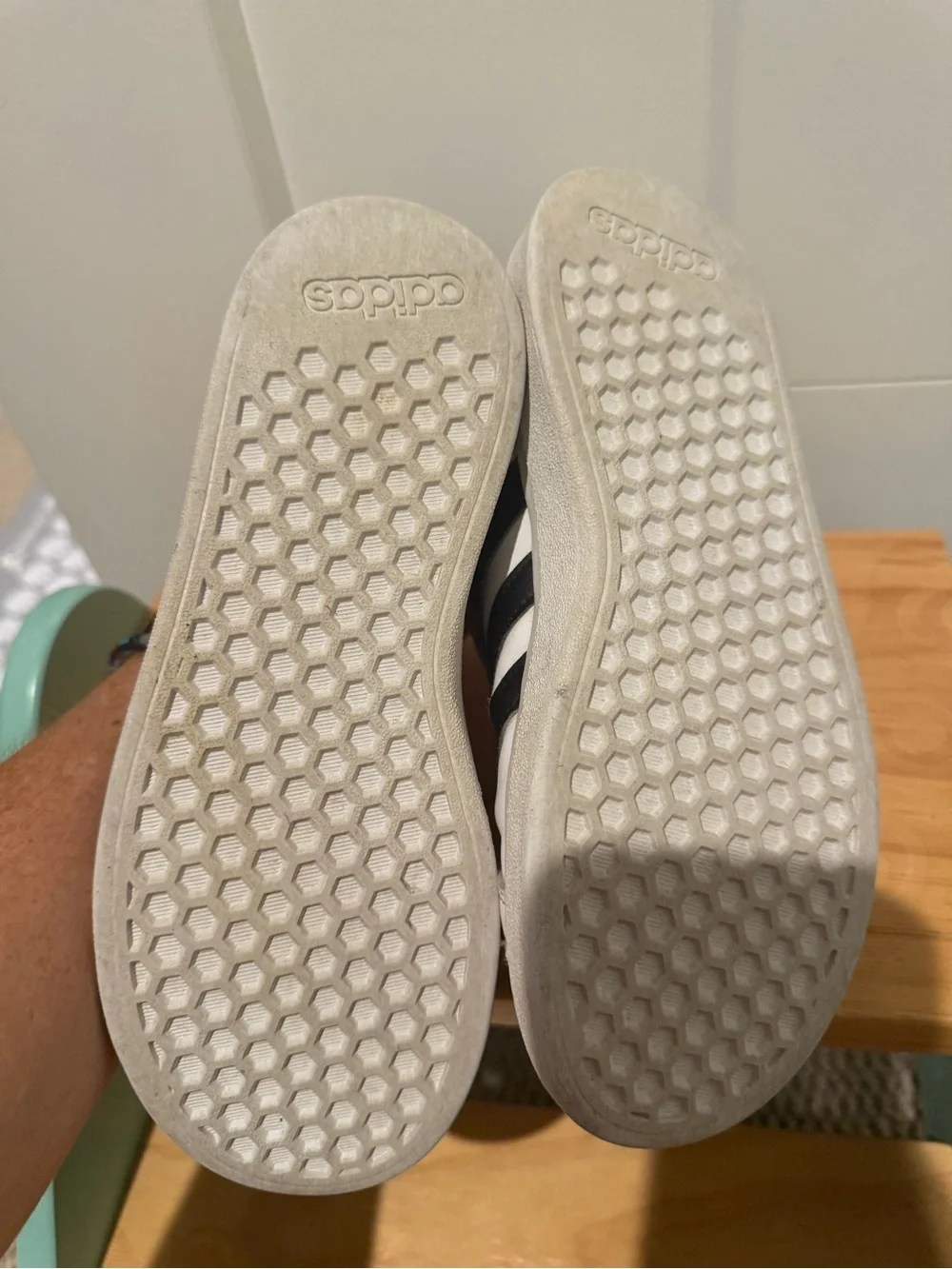 adidas White Sneakers with Black Stripes - Velcro & Lace